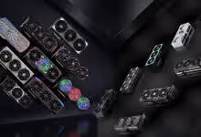 Classement des Cartes Graphiques 2026 - plusieurs modèles NVIDIA et AMD disposés sur fond sombre, illustrant les différentes gammes et designs de GPU modernes.