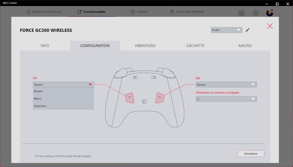 MSI FORCE GC300 Wireless logiciel type de fonction
