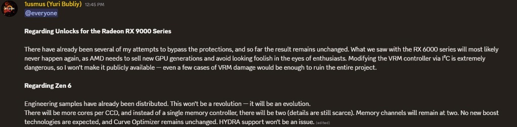 AMD Zen 6 : des samples déjà en balade avec plus de cœurs par CCD et un double contrôleur mémoire 2 1usmus AMD Next Gen Ryzen Zen 6 Desktop CPUs