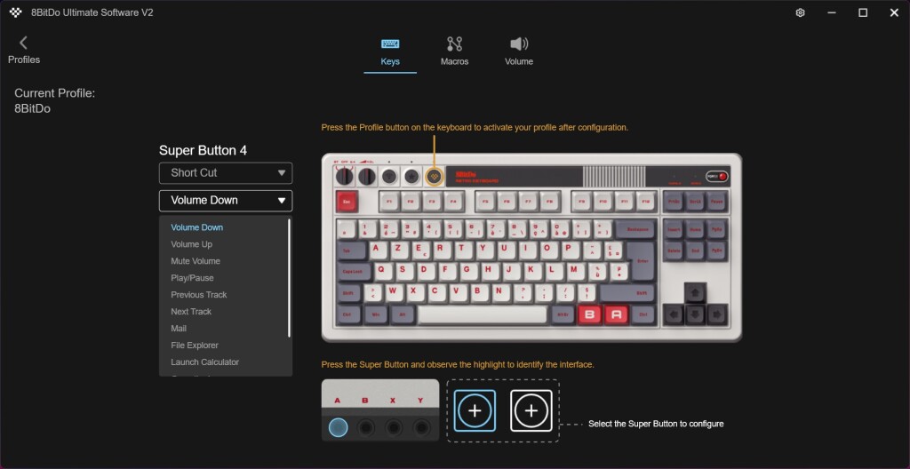 Clavier mécanique rétro 8BitDo logiciel attribution des touches selection 2