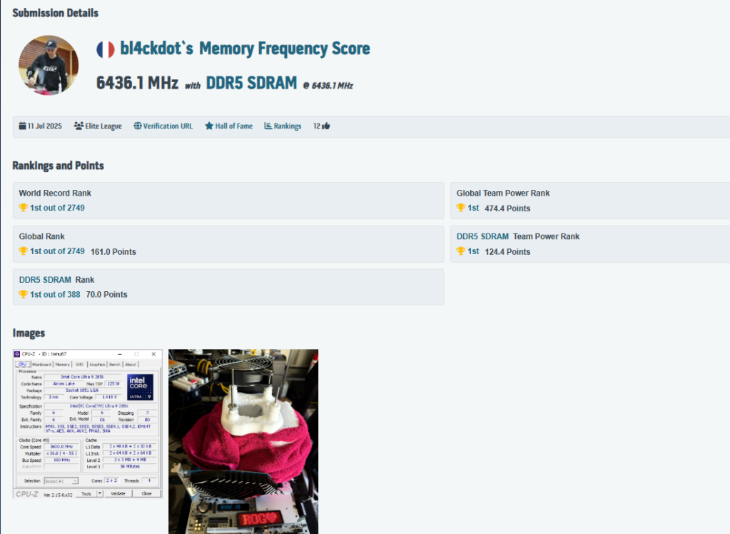 G.Skill DDR5 OC : Bl4ckdot pulvérise un nouveau record à 12872 MT/s sur plateforme Z890 3 bl4ckdot 12872 MTs