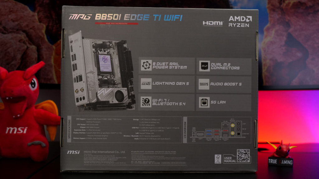 Verso de la boîte de la MPG B850I EDGE TI WIFI
