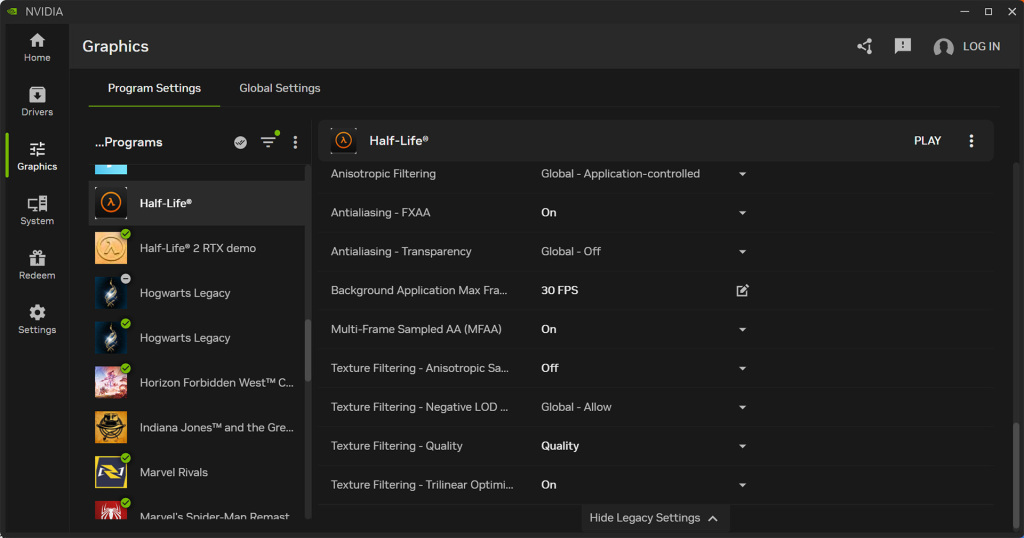 NVIDIA App : mise à jour majeure avec gestion DLSS global et support RTX 40 étendu 6 nvidia app update 5 legacy settings