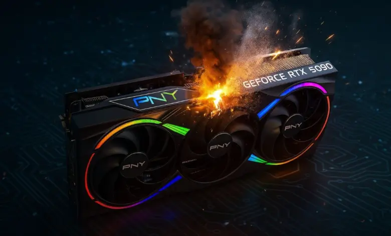 Explosion d’un condensateur sur une PNY RTX 5090 : le radiateur plié sous l’impact 3 pny rtx 5090 explosive