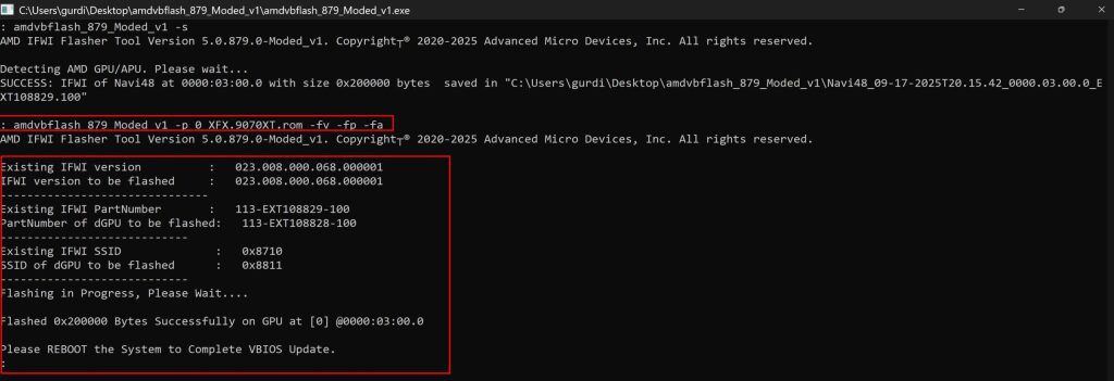 AMDVBFlash modifié pour RDNA 3 et 4 : flasher un BIOS alternatif Radeon en 2025 3 9070 to XT Flash scaled