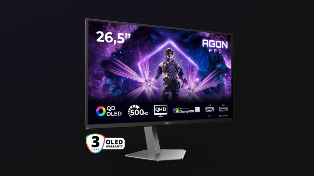 AGON PRO AG276QKD2 : moniteur de jeu QD-OLED de 26,5" et 500Hz 4 AGON PRO AG276QKD2 trois quarts