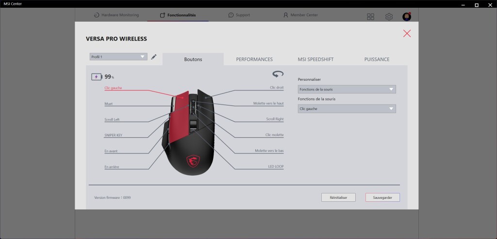 MSI Versa Pro Wireless affectation boutons