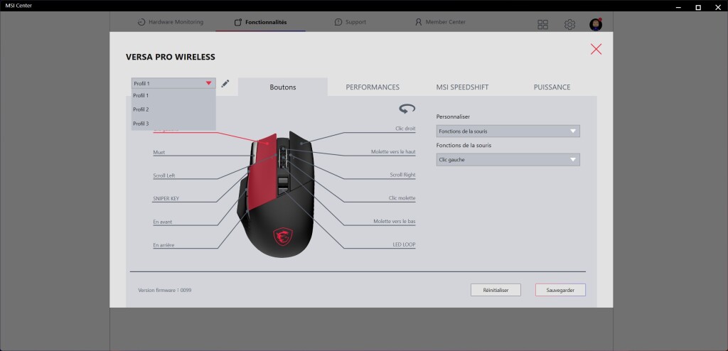 MSI Versa Pro Wireless gestion profils