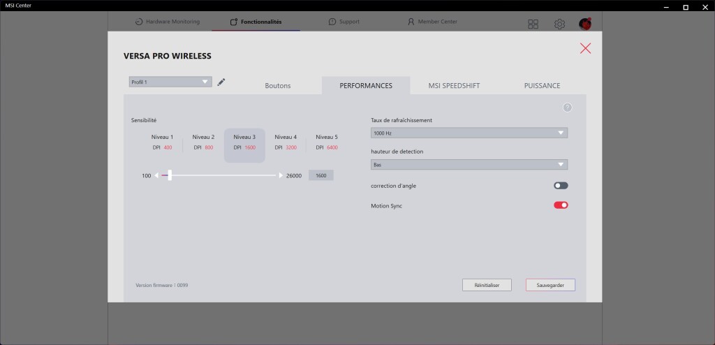 MSI Versa Pro Wireless performances