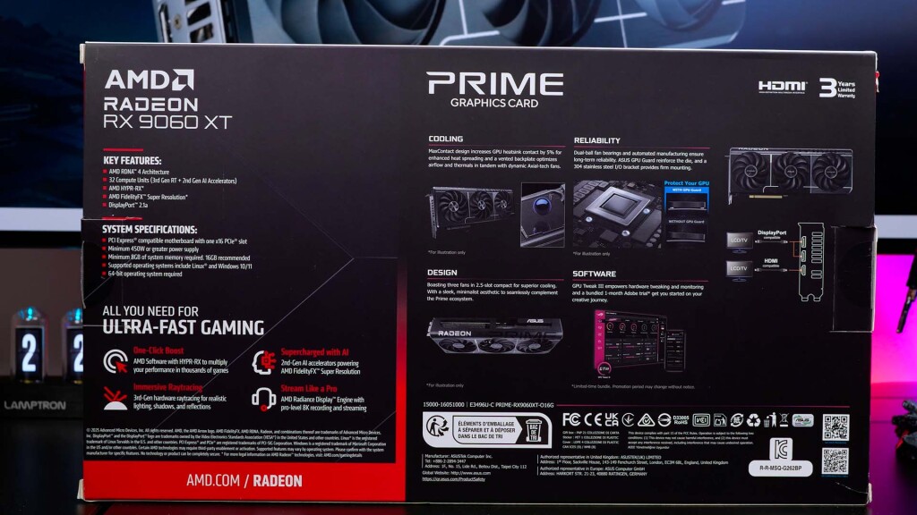 asus prime rx 9060 xt o16g box verso
