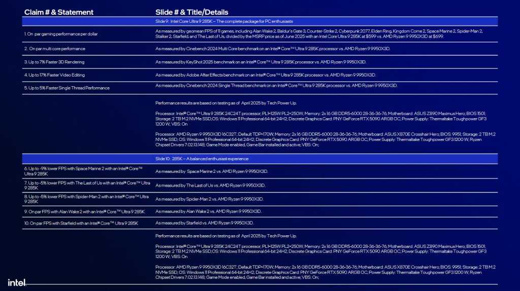 Intel rejoue le match avec ses Core Ultra 200S face aux Ryzen 9000 Zen 5 9 core ultra 200s vs ryzen 9000 02