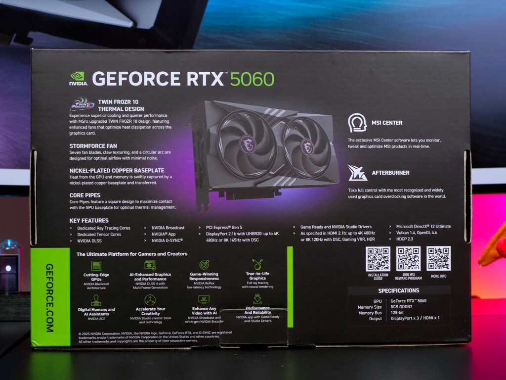 msi rtx 5060 gaming oc box verso