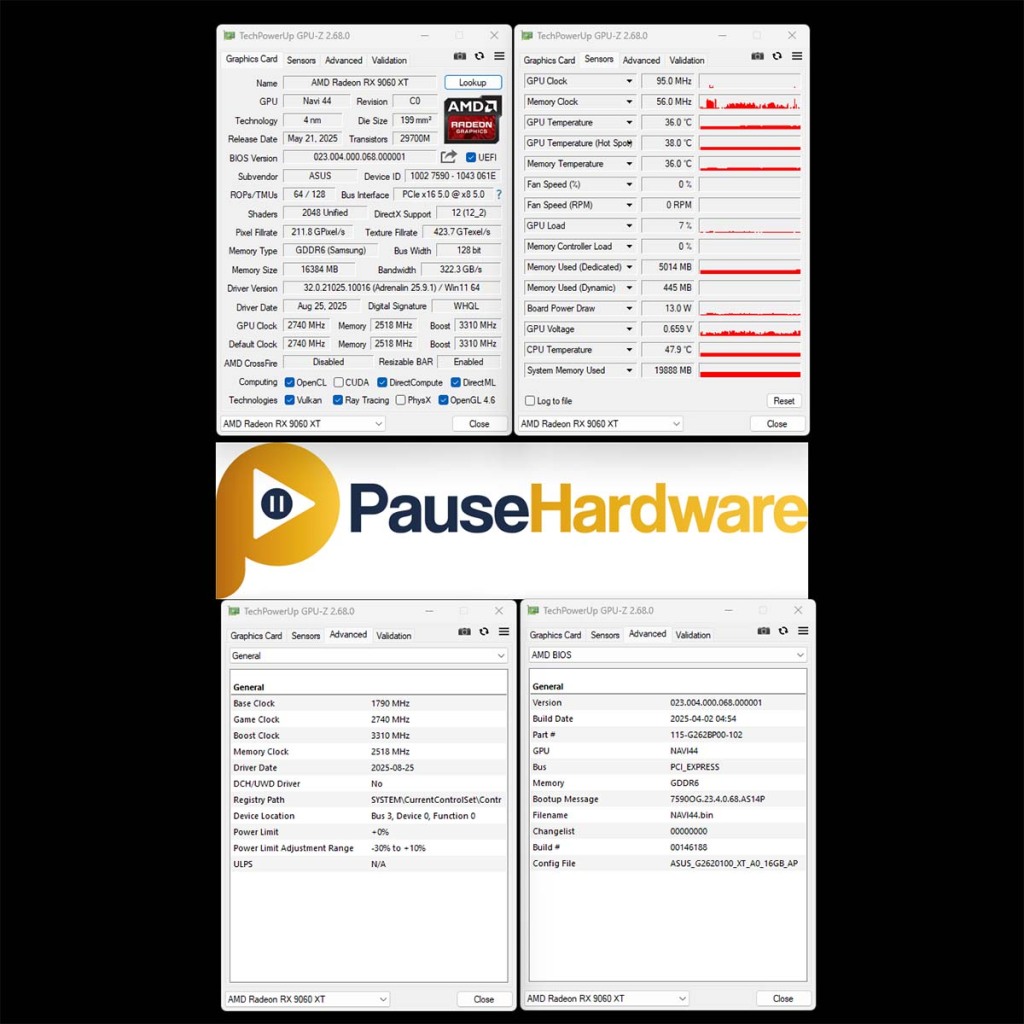 test asus prime rx 9060 xt o16g gpu z