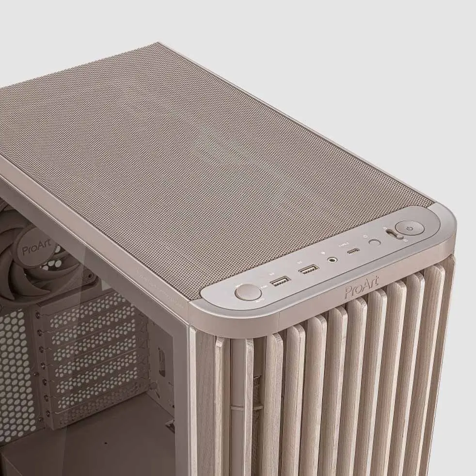 ASUS dévoile les boîtiers PC ProArt PA401 et PA602 Wood Edition aux couleurs rétro 4 ASUS ProArt PA401 beige panneau sup
