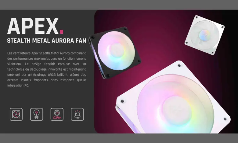Alphacool lance ses nouveaux ventilateurs Apex Stealth Metal Aurora 1 Apex Stealth Metal Aurora Couv