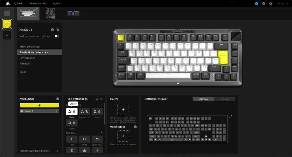CORSAIR MAKR 75 logiciel attribution touches