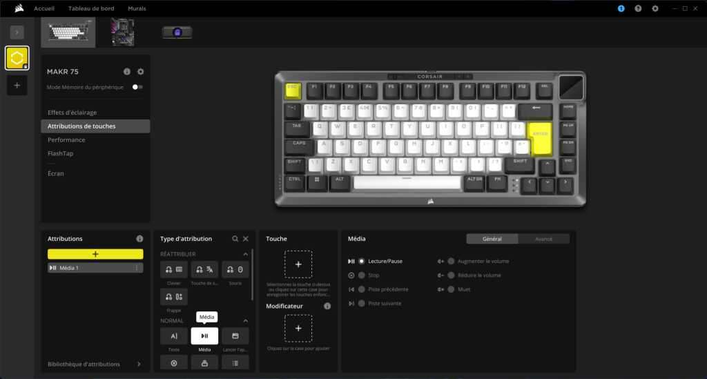 CORSAIR MAKR 75 logiciel attribution touches média