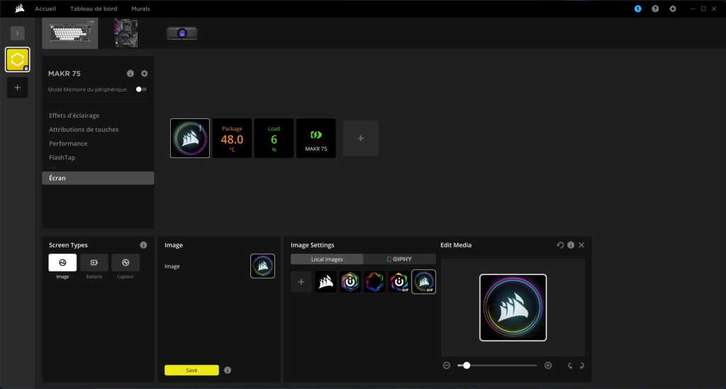 CORSAIR MAKR 75 logiciel écran