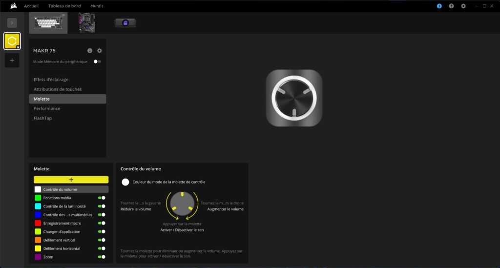 CORSAIR MAKR 75 logiciel molette