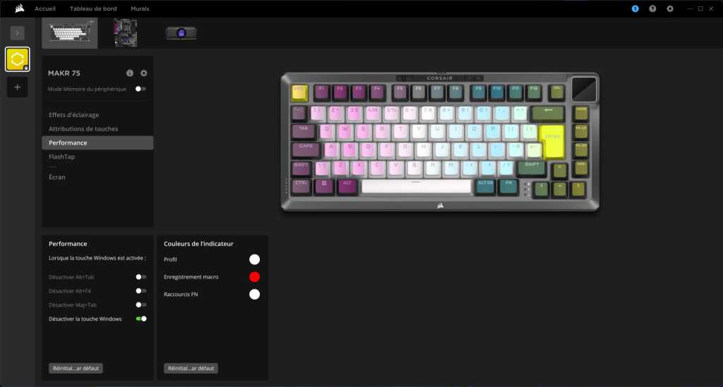 CORSAIR MAKR 75 logiciel performances