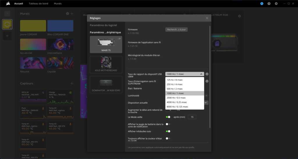 CORSAIR MAKR 75 logiciel polling filaire