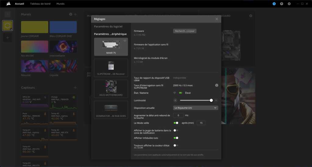 CORSAIR MAKR 75 logiciel polling sans fil