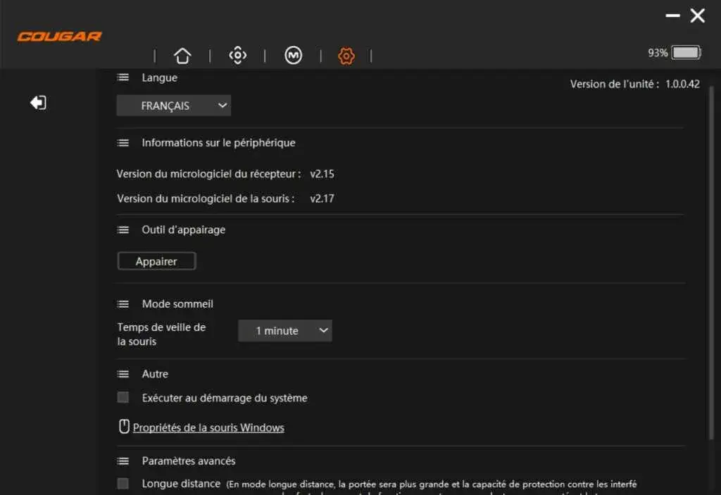 COUGAR Revenger Pro 4K logiciel paramètres
