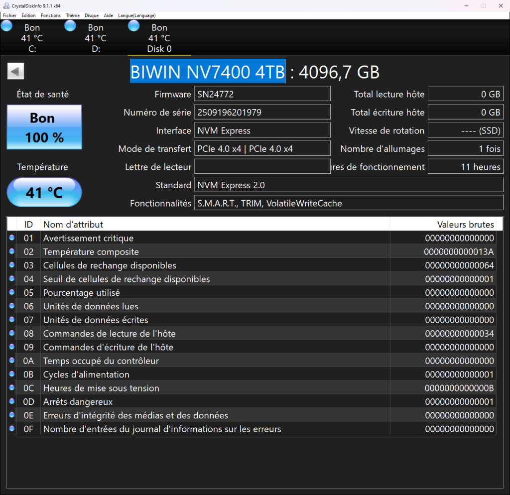 CrystalDiskInfo BIWIN NV7400 4TB
