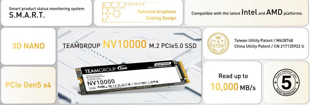 Team Group NV10000 PCIe 5.0 SSD M.2 specs