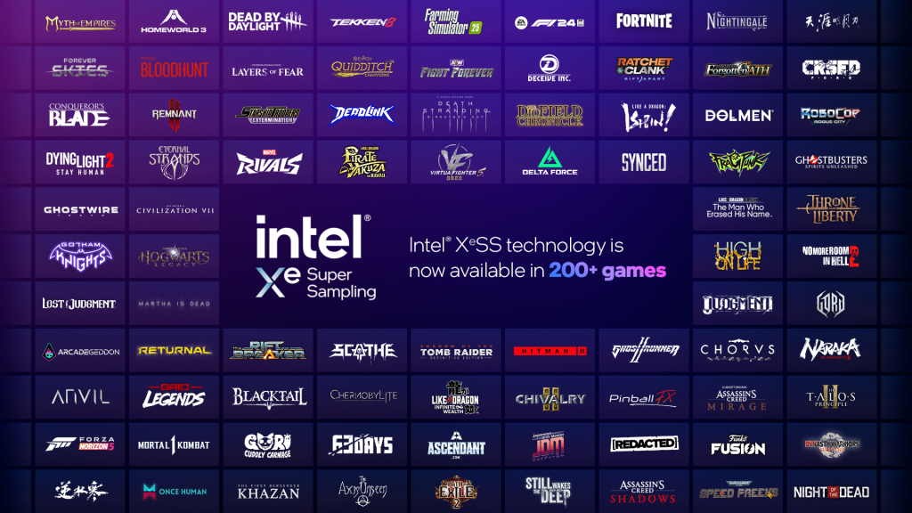 XeSS 3 : Intel confirme le support de tous les jeux XeSS 2 avec Multi-Frame Gen 2 XeSS 200 game wall 2024.04