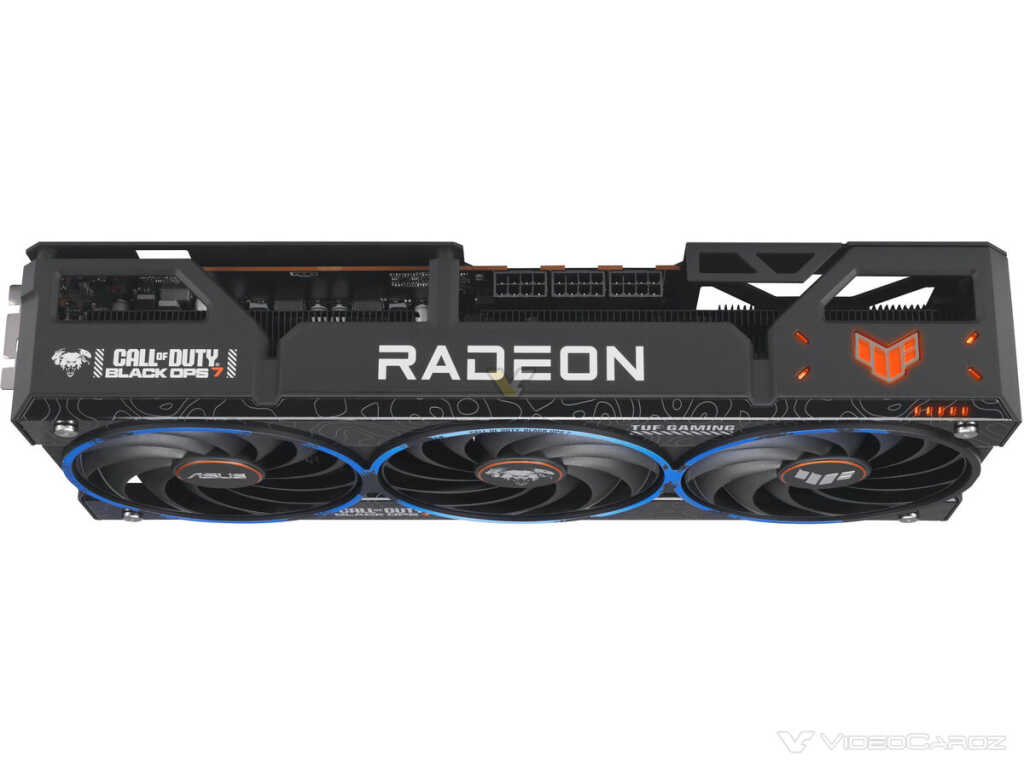 Radeon RX 9070 XT TUF Black Ops 7: édition limitée ASUS à 1000 exemplaires 8 Carte graphique ASUS Radeon RX 9070 XT TUF en édition Call of Duty Black Ops 7, design noir avec ventilateurs triples et logo