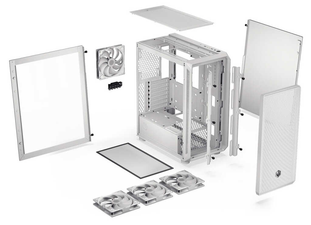 Endorfy Arx 500 White ARGB : un boîtier blanc spacieux livré avec 4 ventilateurs 4 Endorfy Arx 500 White ARGB : boîtier PC blanc spacieux, 4 ventilateurs ARGB, airflow optimisé, grand format ATX