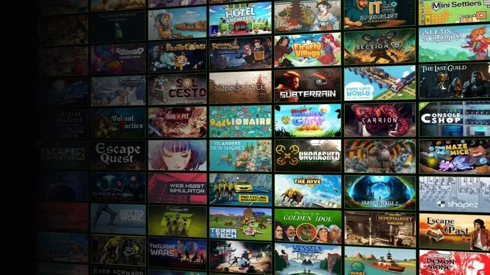 Visuel GeForce NOW avec logo NVIDIA, clavier gaming et casque SteelSeries, focus cloud gaming et jeux PC