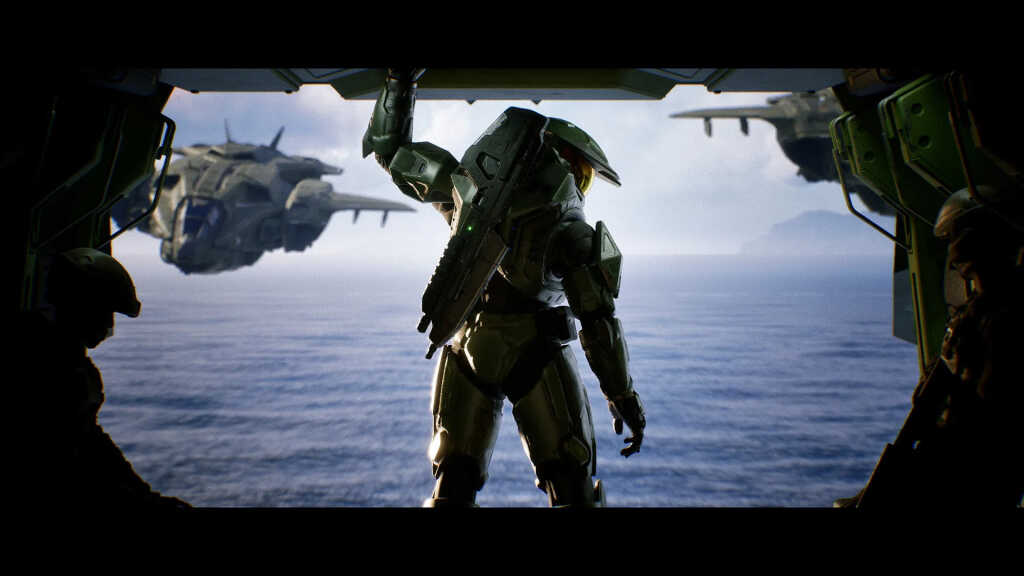 Illustration promotionnelle de Halo: Gaming Evolved, avec Master Chief armé, sortie 2026 sur Xbox, PC et PS5.