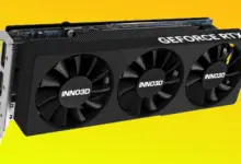 Carte graphique Inno3D GeForce RTX 5060 low profile demi-hauteur avec trois ventilateurs et bracket court, vue de face sur fo