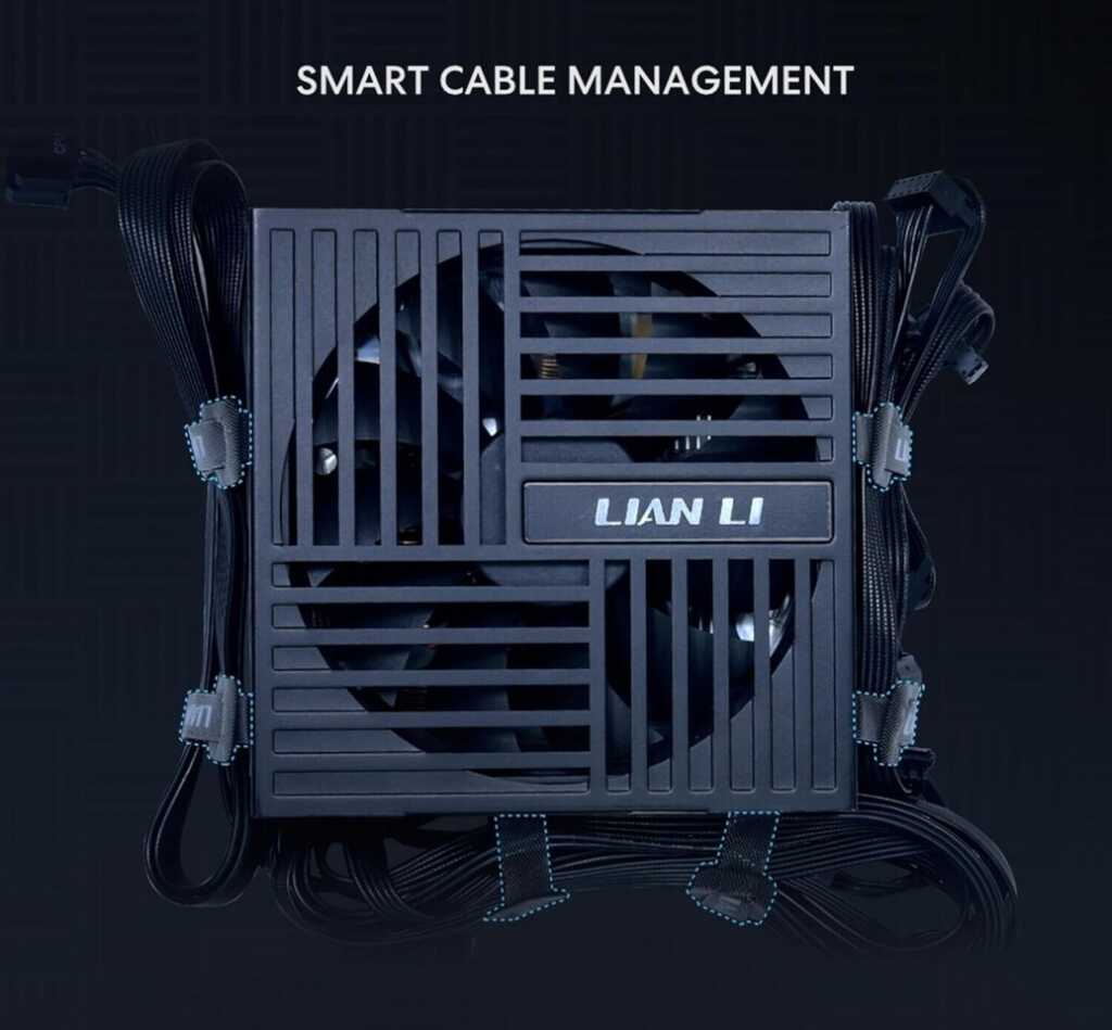 Alimentation Lian Li RB ATX 3.1 avec câbles modulaires intégrés, connecteurs 12V-2x6 pour GPU, gestion des câbles propre
