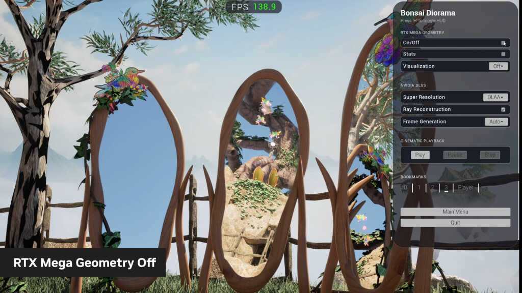 NVIDIA ACE accueille Qwen3-8B et un demo Bonsai Diorama sous Unreal Engine 5.6.1 2 Capture du diorama Bonsai de NVIDIA rendu en temps réel sous Unreal Engine, illustrant le ray tracing RTX pour la démo.
