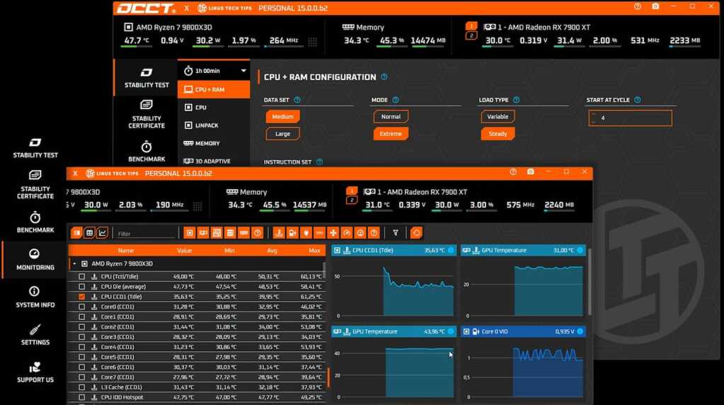 OCCT v15 : détection du coil whine GPU qui joue des « airs » et nouveaux tests 6 occt v15 ltt skin