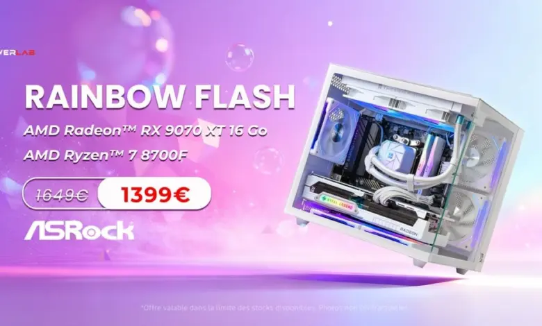 Bon plan Powerlab : un PC Gamer équilibré en promo, basé sur la Radeon RX 9070 XT 1 pc gamer rainbow flash 9070 xt promo powerlab