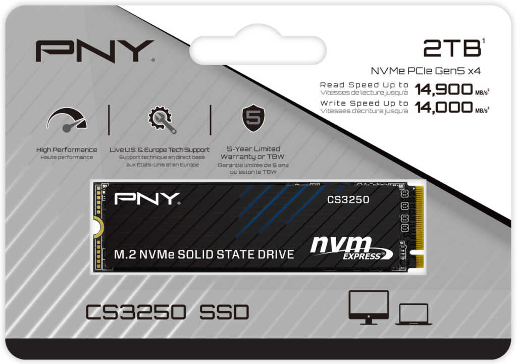 PNY CS3250 Gen5 : un SSD M.2 jusqu’à 14,9 Go/s pour PC de pointe 19 PNY CS3250 Gen5 SSD M.2 NVMe PCIe 5.0, jusqu’à 14,9 Go/s, dissipateur compact, stockage haute performance pour PC