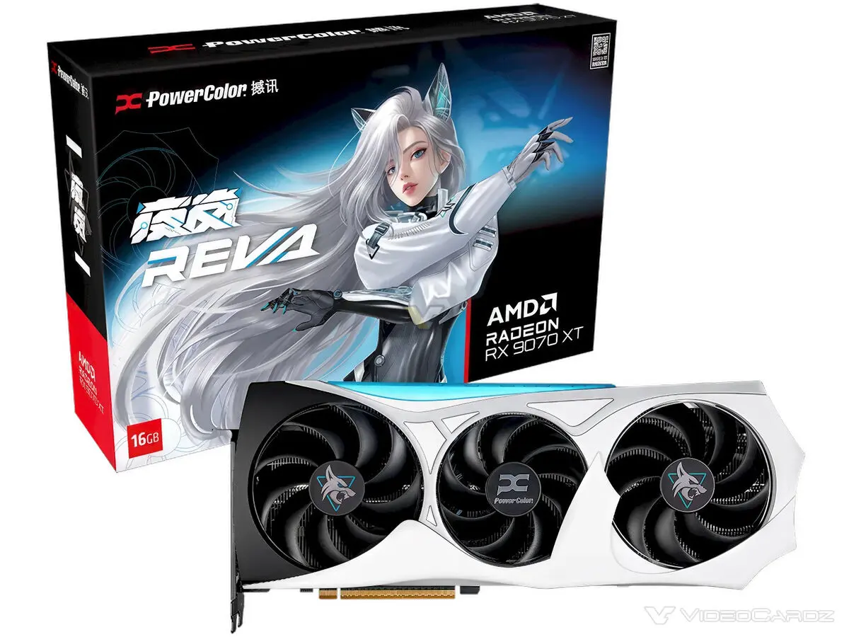 Illustration de l'article : Radeon RX 9070 XT Hellhound REVA : PowerColor lance une édition mascot (detail produit)