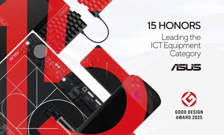 ASUS rafle 15 Good Design Awards 2025 : la marque taïwanaise la plus primée 1 Logo ASUS noir sur fond blanc, design minimaliste, identité marque hardware, high-tech, électronique, PC, périphériques
