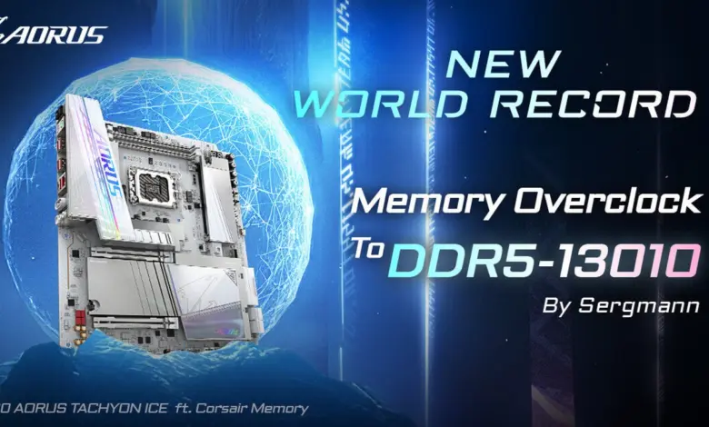 Gigabyte Z890 AORUS Tachyon Ice: record DDR5 à 13010 MT/s et triplé mondial 1 Carte mère Gigabyte Z890 AORUS Tachyon Ice, record DDR5 13010 MT/s, overclocking extrême, triple record mondial