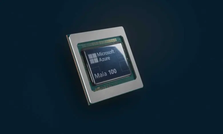 Intel 18A : Microsoft confierait la production du Maia 3 « Griffin » à Intel Foundry 1 Puces Microsoft Maia 3 Griffin sur wafer Intel 18A, logo Intel Foundry, gravure avancée semi-conducteurs