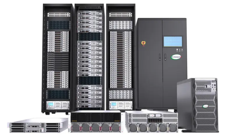 Supermicro renforce son alliance avec NVIDIA et vise des systèmes IA fabriqués aux États‑Unis 1 Serveurs Supermicro avec GPU NVIDIA, racks haute densité, câblage data center, IA fabriquée aux États-Unis
