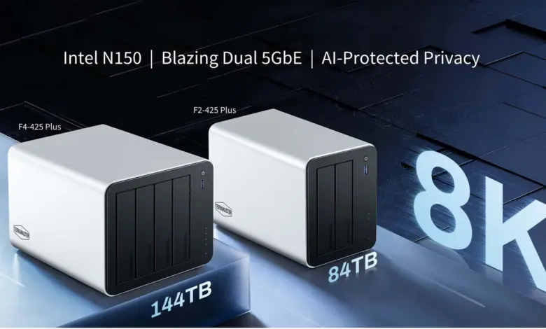TerraMaster F4-425 Plus et F2-425 Plus : NAS hybrides Intel N150, double 5 GbE et M.2 1 TerraMaster F4-425 Plus et F2-425 Plus : NAS Intel N150, double 5 GbE, baies HDD, slots M.2 NVMe, châssis desktop