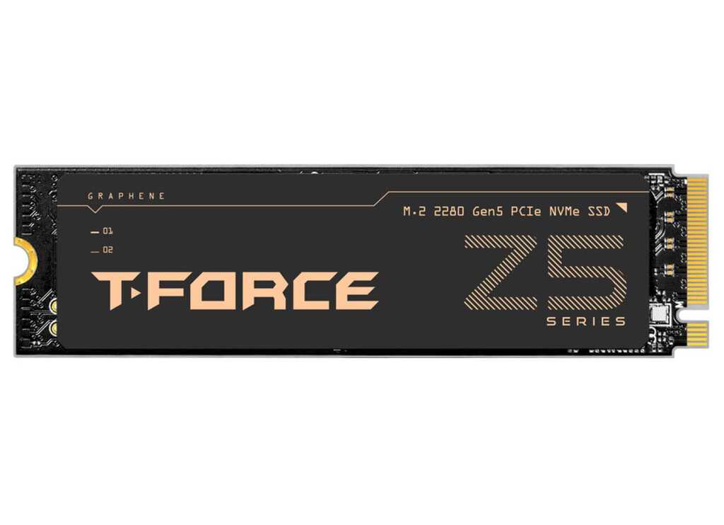 Photo promotionnelle du SSD NVMe TeamGroup T-Force Z54E PCIe 5.0 annonçant jusqu’à 14 900 Mo/s en lecture, image 3 sur 5 de l