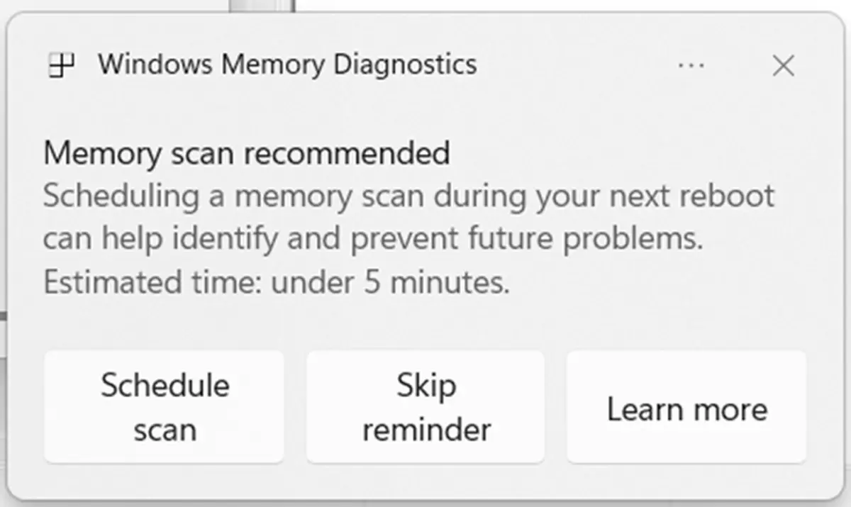 Windows 11 : Proactive Memory Diagnostics traque les soucis de RAM après un crash 2 Capture illustrant Windows 11 ajoutant Proactive Memory Diagnostics pour détecter les erreurs de RAM après un crash système.