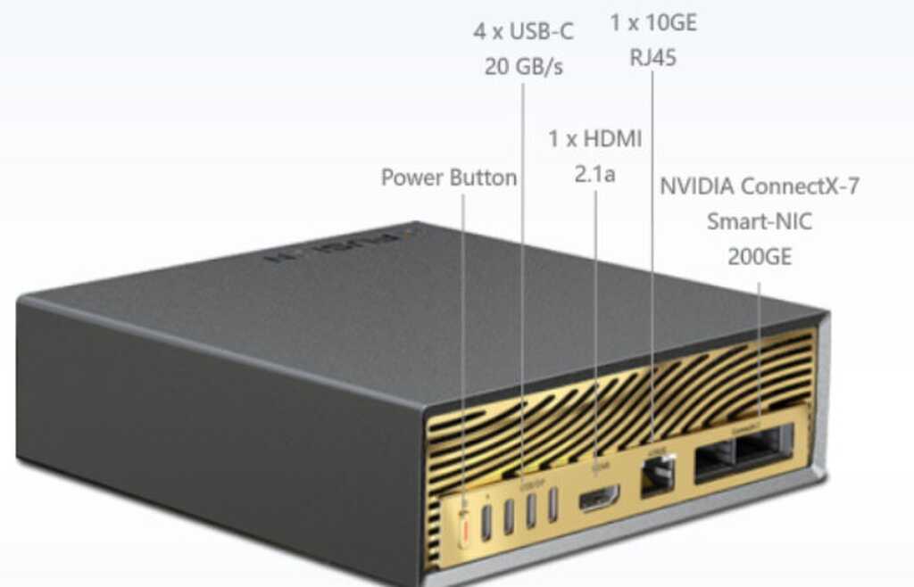 xFusion FusionXpark : mini station DGX Spark sous Grace Blackwell GB10, I/O complet et IA locale 4 Vue de la mini workstation xFusion FusionXpark basée sur DGX Spark avec GPU Grace Blackwell, chassis compact et connectique a