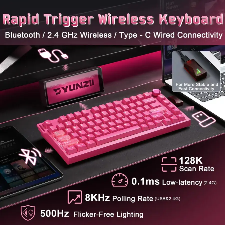 YUNZII RT75 PRO : clavier gaming Dual 8K, switches magnétiques et rapid trigger 9 YUNZII RT75 PRO clavier gaming mécanique, Dual 8K, switches magnétiques, Rapid Trigger, châssis compact 75%, RGB